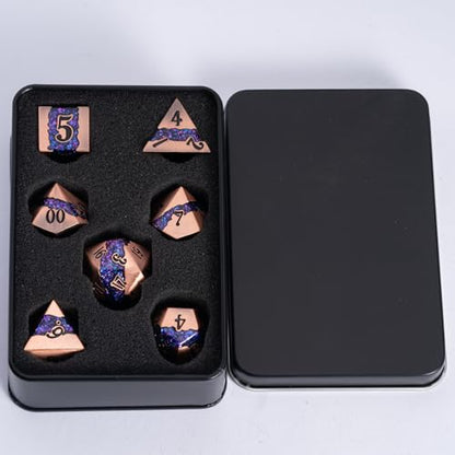 Premium Metal Dice Set for DND, 7PCS Polyhedral RPG Dice with Galaxy Glitter Inlay, Unique Metal Dice for Dungeons and Dragons Players - color: Ancient Red Copper Purple
