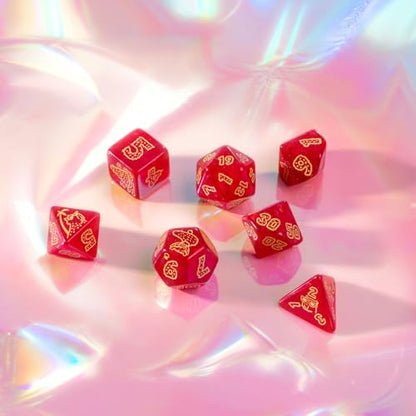Capybara Dice Set Chillo by Q-Workshop | Ages 14+ | 7 Piece Polyhedral Dice Set with Gold Engraved Numbers | Red Glitter Resin Dice for DND | Pathfinder & Tabletop Roleplaying Games