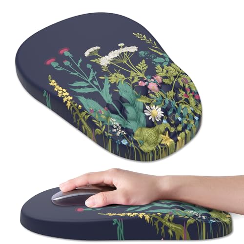 Ergonomic Mouse Pad Wrist Support, with Memory Foam & Non-Slip PU Base, Comfortable Massage Design Mouse Pad Relieve Wrist Fatigue&Pain, Suitable for Computer, Office and Home(05Midnight Flower) - color: 05midnight Flower