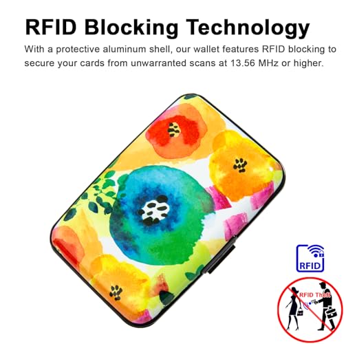 Credit Card Holder Small RFID Blocking Wallet Business Metal Slim Mini Aluminum Hard Case for Women Men - color: Abstract Watercolor Flowers