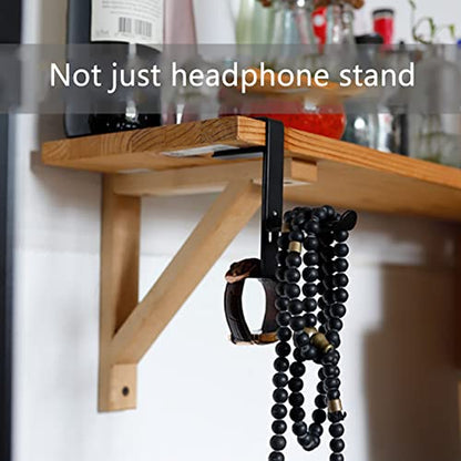 BetterJonny 2 Pcs Gaming Headphone Stand, Headphone Hanger with Height Adjustable Clamp Under Desk Clamp Controller Stand Earphone Rack with Cable Clip for PC Gaming Headset (Black)