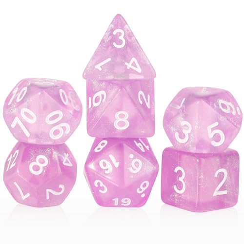 DND Dice Pink Transparent Dice with Color Changing Glitter for Dungeons and Dragons Tabletop Game Role Playing Game,D&D,MTG,Pathfinder Dice Set - color: Glitter Pink