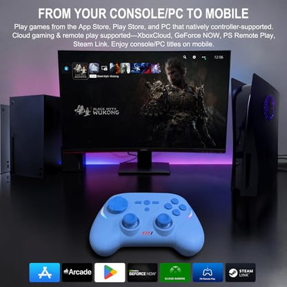 Joso Mobile Gaming Controller, Wireless Game Controller for iPad/Tablet/iPhone/Android/Switch/Switch 2/Lite/OLED/PC, Handheld Gamepad with Hall Effect Joysticks/Triggers/6-Axis Gyro - Blue - color: Blue