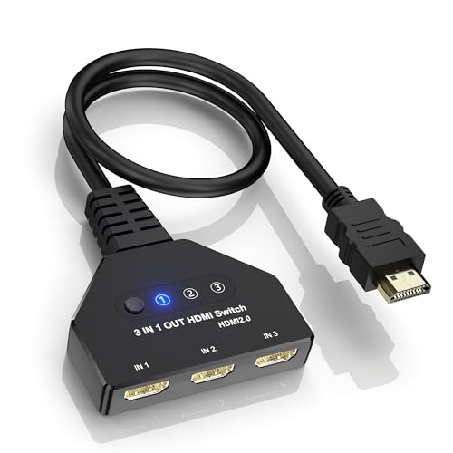 HDMI 스위치 3 in 1 출력, 4K@60hz HDMI 스플리터, 3방향 HDMI 스위치, 풀 HDCP2.2 1080P 3D 지원, Roku Fire TV 스틱 HDTV PS4/PS5 Xbox One 크롬캐스트와 호환, 맥/윈도우/리눅스와 호환