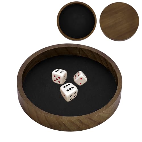 2pcs Wooden Dice Tray Small Portable Round Dice Rolling Tray | Table Board Games Trays PU Leather Holder Storage Box for Table Board Games and Small Items for Party Home Bar (Black) - color: Round Black