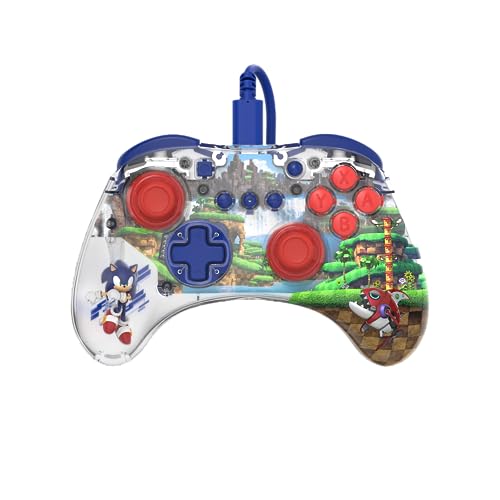 PDP REALMz Nintendo Switch Pro Controller, Customizable LED Lighting, 3.5mm Headphone Jack, Officially Licensed by Nintendo and SEGA: Sonic Superstars (Sonic Green Hill Zone) - color: Sonic