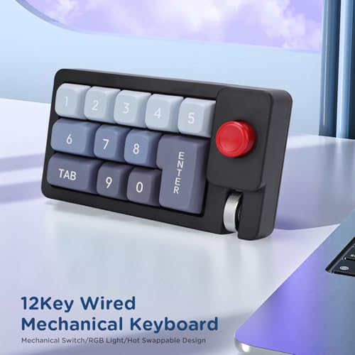 Fabater Mechanical Number Pad, Wired USB Numeric Keypad with 12 RGB LED Backlight and Joystick Roller, 12 Keys Macro Keyboard for Laptop PC Gaming, Numpad for Laptop Computer (Black) - color: Black