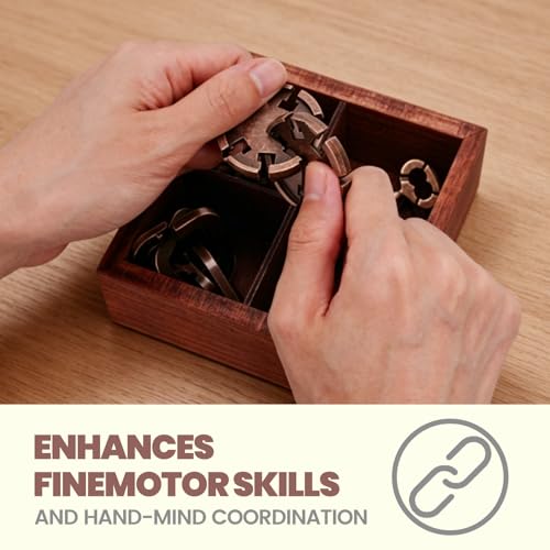 Metal Brain Teaser Puzzles for Adults Teens - Brain Teaser Puzzles with Wooden Box 3D Puzzle Game Toys for Adults Teens - Unlock Interlocking Puzzle Adults Teens IQ Education Smart Toys - color: Style C