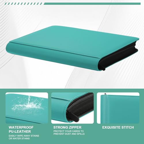 Toploader Binder, 9-Pocket 288 Cards Holder for 3"x4" Rigid Card Sleeves | Top Loader Binder with Sleeves Trading Card Binder for TCG,Sport Cards, PU Leather Cover, Side Loading (9 Cyan) - color: 9Cyan5