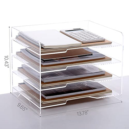 SANRUI Acrylic Paper Organizer Letter Tray for Desk, 4 Tier Enlarged File Sorter,Clear File Holder Desktop Shelf Document Storage for School Office Home - style: Enlarged 4 Tier File Tray Holder