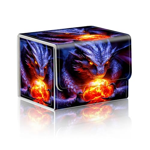Trading Card Storage Box, Holds 100+ for MTG Cards, Premium PU Leather with Magnetic Closure, Dragon With Fiery Orb Durable Deck Box for Magic the Gathering, Trading Card Games - color: Dragon With Fiery Orb