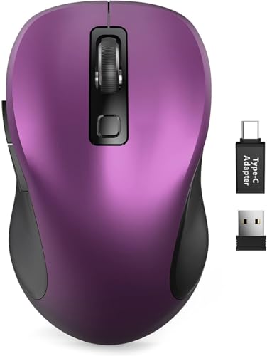 Trueque Wireless Mouse for Laptop, 2.4GHz Ergonomic Computer Mouse with Back & Forward Buttons, 3 Adjustable DPI Levels, 6 Buttons, Optical USB Cordless Mice for Windows PC (Purple, 1 Pack) | 2.4GHz USB receiver, back/forward buttons, 3 adjustable DPI lev