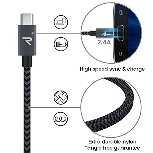 RAMPOW Micro USB Cable 2 Pack 3.3ft, USB-A to Micro USB Fast Charging Cable & Data Sync Cord, Nylon Braided Android Charger Cable for Samsung Galaxy S7/S6, Kindle, PS4 Controller, Space Gray - size: 3.3ft, style: 2Pack