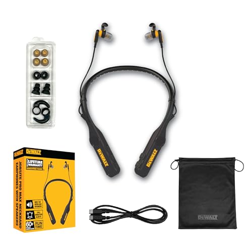 DEWALT Heavy Duty Black Edition 2-in-1 Neckband Bluetooth Headphones | w/Built-in Speakers, Jobsite Wearable Speaker & Around Neck, Wireless Headset, 60+ Hrs Hands-Free Music & Calls, Carry Pouch - color: Black