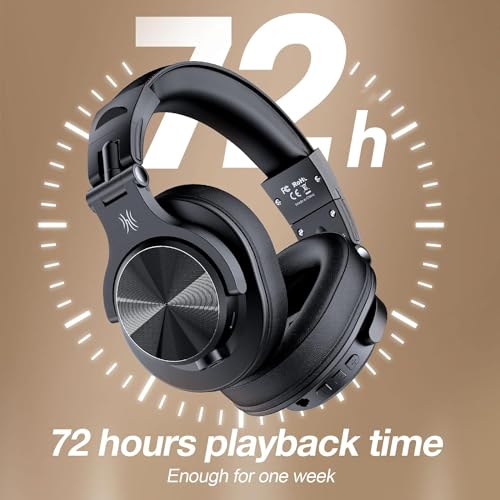OneOdio A70 Bluetooth Over Ear Headphones, Wireless Headphones with 72H Playtime, Hi-Res, Built-in Mic, 3.5mm/6.35mm Wired Audio Jack for Studio Monitor & Mixing DJ Guitar AMP, Computer PC Gaming - color: Black