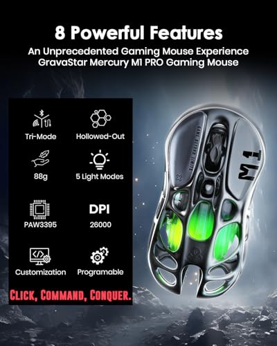 GravaStar Mercury M1 Pro Tri-Mode Wireless Gaming Mouse | Magnesium Alloy • Ergonomic Comfort • PAW3395 Sensor • 200H Battery • 5 Programmable Buttons - color: Gray