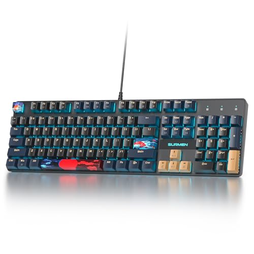 Full Size Mechanical Keyboard, Creamy Keyboard with Number Pad, 104 Keys Wired Gaming Keyboard with Red Switch, RGB Backlit for PC Laptop - color: Blue Samurai B