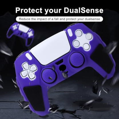 2 Pack Purple Anti-Slip PS5 Controller Skin,Soft Thicken Studded Protective Silicone Cover Skin Grips Compatible with PS5/Slim/Pro Controller and 8 PCS Thumb Grips Caps. (2 Pack Purple) - color: 2 Pack Purple