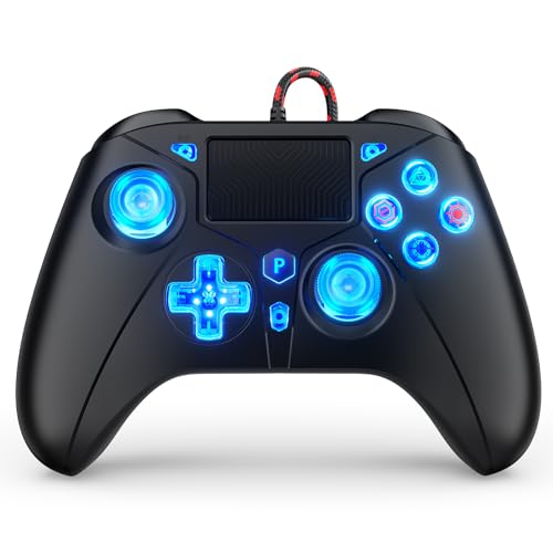 Compatible with PS5 Controller, Wired Controller for PlayStation 5/PS4/PC, Gaming Controllers, Gamepad with Dual Vibration 6-axis Gyroscope Support Turbo Macro Multi Touch Pad 3.5mm Audio Jack - color: led black
