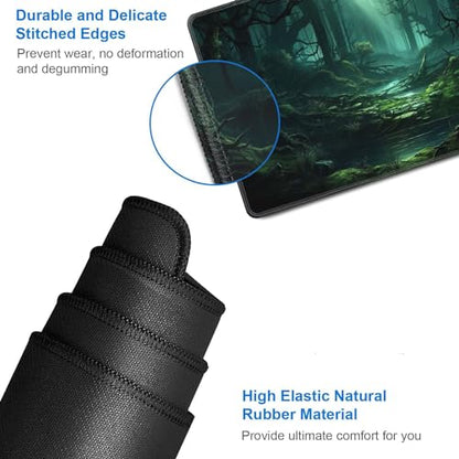 JVGFYNKL MTG Playmat + Drawstring Travel Pouch + 6 Dice Counter, for Tabletop Trading Card Game Playmats or Large Mouse Pad, Anti-Slip Rubber 24 x 14 in, Green Forest TCG Playmat - color: JV-Playmat-1-F-171