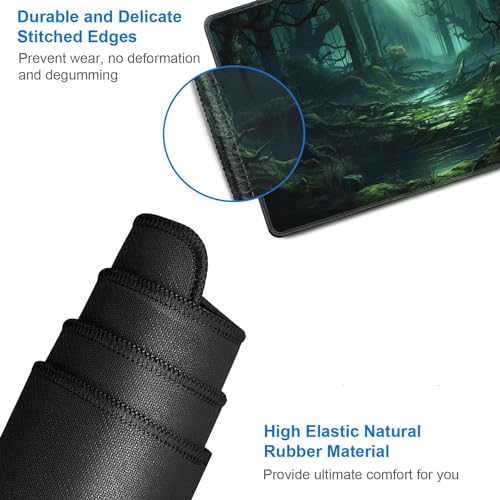 JVGFYNKL MTG Playmat + Drawstring Travel Pouch + 6 Dice Counter, for Tabletop Trading Card Game Playmats or Large Mouse Pad, Anti-Slip Rubber 24 x 14 in, Green Forest TCG Playmat - color: JV-Playmat-1-F-171