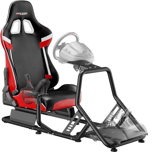 ARES WING Racing Simulator Cockpit, Sim Racing Wheel Stand with Seat, Red | Formula and GT Sim Racing Cockpit Compatible with Logitech, Moza, Fanatec, Thrustmaster, Racing Games on PS5, PS4, Xbox, PC - color: Red, size: Cockpit (No TV Mount)