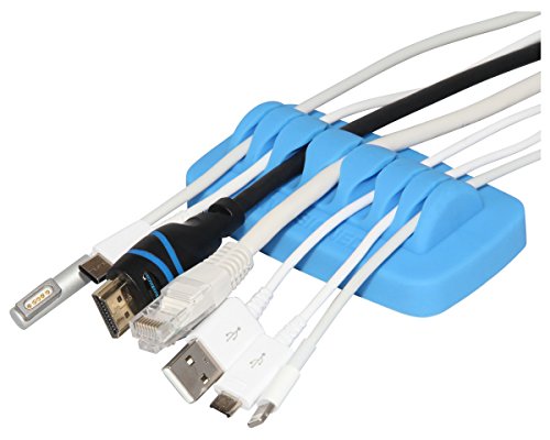 Heaviest Cable Organizer on The Market! Compact and Weighted Desktop Cord Holder and Cable Organizer, Eco-Friendly Silicone, No Bad Smell, Bundled with 4 Reusable Cable Ties! (Blue) - color: Blue, Standard