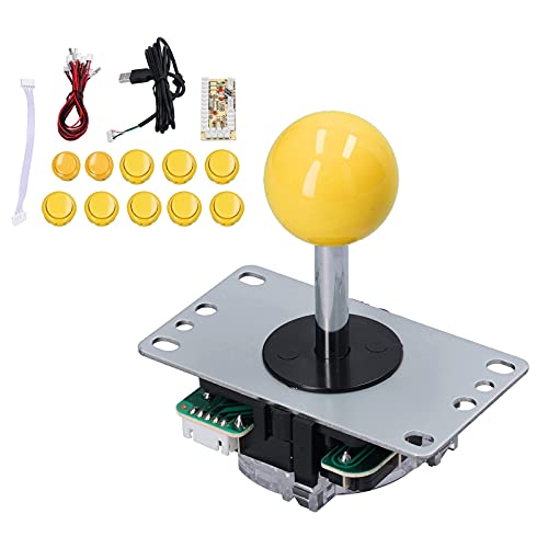Zunate QM070901 Replacement Joystick, Arcade Game DIY Kit Parts with Encoder, 10 Buttons, Arcade Game Joystick Replacement Tool Kit for Windows XP/7/8/10 (Yellow)