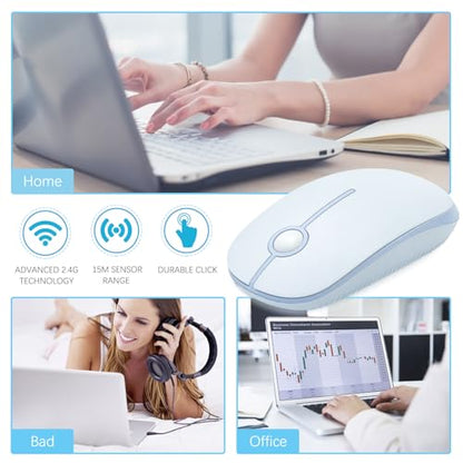VssoPlor Wireless Mouse, 2.4G Slim Computer Laptop Mouse, Light Blue | Portable Mouse, Plug & Play USB Nano Receiver, Quiet Silent Optical Mice for Notebook, PC, Laptop, Computer, Windows, Mac - color: Light Blue