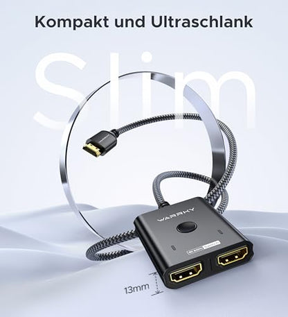 HDMI Switch 2 in 1 Out 4K@60Hz, WARRKY [3.3ft Fixed Braided HDMI Cable, Aluminum Case, HDCP 2.2] Bidirectional 2x1 Switcher (Not Splitter) Compatible for PS5/4, Nintendo Switch, FireStick – Black - color: Black