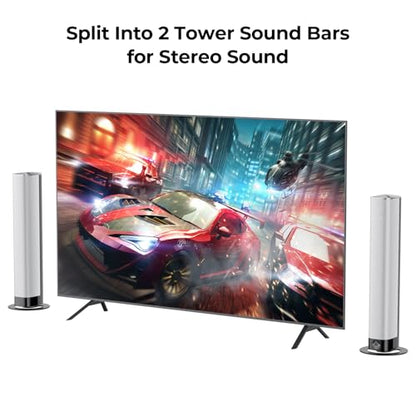Sound Bar for Smart TV, 80W Soundbar with Bluetooth/ARC/Opt/AUX Connect, Auto Volume Boost, 3 Equalizer Modes, 2 in 1 Detachable Soundbar for TV/PC/Gaming/Projectors - color: Silver