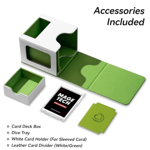 Mage Tech Card Deck Box for MTG Commander - Patented Design, Commander Display, Fits 100 Double-Sleeved Cards, 35pt Card Brick & Dice Tray - White/Green - color: 3. Convoke (White/Green)
