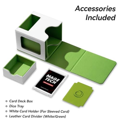 Mage Tech Card Deck Box for MTG Commander - Patented Design, Commander Display, Fits 100 Double-Sleeved Cards, 35pt Card Brick & Dice Tray - White/Green - color: 3. Convoke (White/Green)