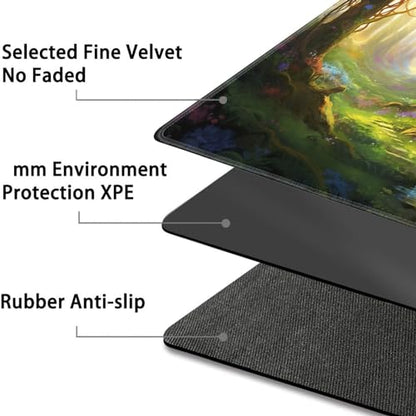 JVGFYNKL MTG Playmat + Drawstring Travel Pouch + 6 Dice Counter, for Tabletop Trading Card Game Playmats or Large Mouse Pad, Anti-Slip Rubber 24 x 14 in, Enchanted Forest TCG Playmat - color: JV-Playmat-1-F-155