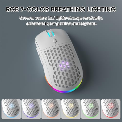 Honeycomb M32 Wireless Gaming Mouse - 2.4GHz RGB Rechargeable Ergo Mouse with Silent Clicks & 3200 DPI for PC/Mac -White - color: White