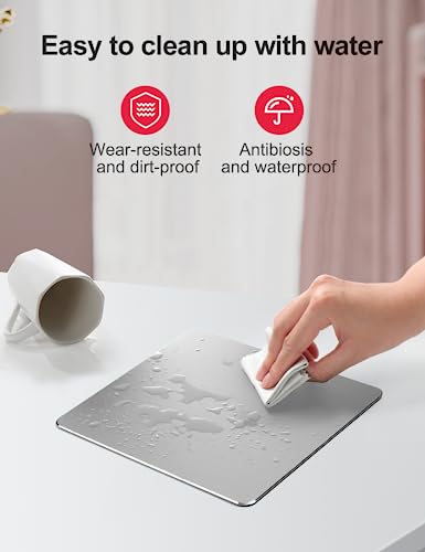 Vaydeer Hard Metal Aluminum Mouse Pad Clear Modern Smooth Magic Ultra Thin Double Side Design Mouse Mat Waterproof Fast and Accurate Control Compatible for Gaming and Office, Silver, 9.45X7.87 Inch - color: Silver, size: 9.5L x 7.9W inches