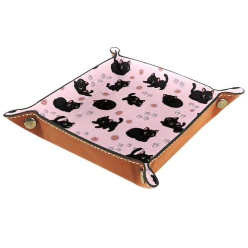 Black Cats Dice Tray Folding Square PU Leather Dice Rolling Tray | Portable Dice Trays for Dice Games Like RPG, DND and Other Table Games, Folded 4.5x4.5x1.2inch - color: Black Cats