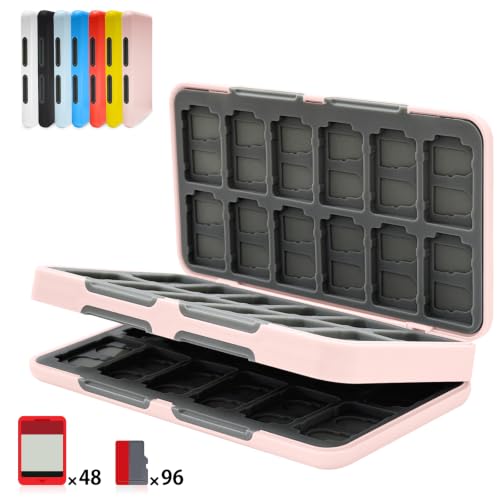 ONETIAOLONG Switch Game Case Holder for Switch 2 & OLED & Lite with 48 Cartridge Slots and 96 Micro SD Card Storage with Magnetic Closure,Protective Hard Shell and Soft Lining for Easy carrying - color: Pink, style: 48-slots