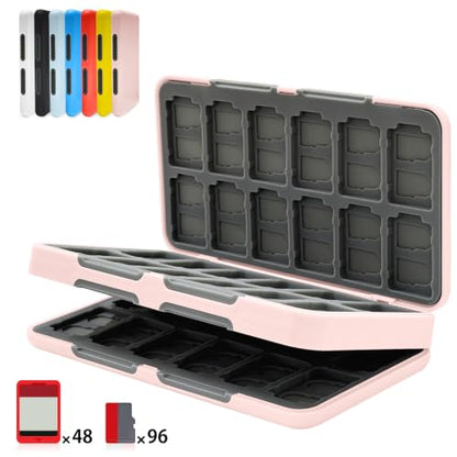 ONETIAOLONG Switch Game Case Holder for Switch 2 & OLED & Lite with 48 Cartridge Slots and 96 Micro SD Card Storage with Magnetic Closure,Protective Hard Shell and Soft Lining for Easy carrying - color: Pink, style: 48-slots