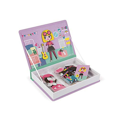 Janod - MagnetiBook 55 pc Magnetic Girl's Costumes Game - Creative Play - Enhances Creativity and Cognitive Skills - Portable Design, STEM Learning, Boosts Confidence | Promotes STEM Learning - Enhances Cognitive Skills - Portable Travel Design - Boosts K
