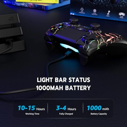 ISHAKO 2 Pack Controller for PS4, Wireless Controller for PS4/Pro/Slim/PC/Mac, Gaming Controller with RGB Lighting, 1000mAh Battery, Double Vibration, 6-Axis Motion Control (Purple&Black, 2Pack) - color: Purple&Black