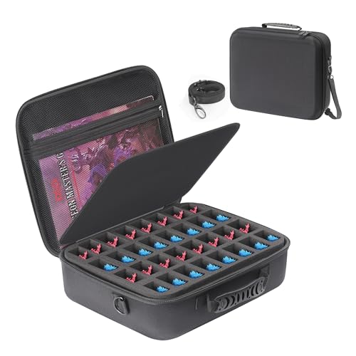 Madcat Miniature Storage Carrying Case -64 Slot Storage Case with 2 Impact-Absorbing Foam Trays For 32mm 40k, DND and More,case with Adjustable Shoulder Strap and zippered pocket. (64 Slot)