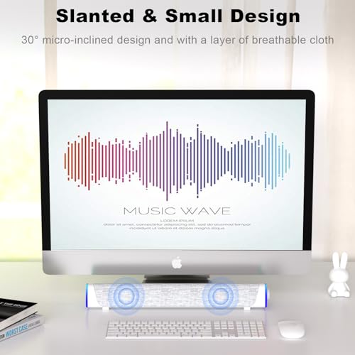 SOULION R30 Computer Speakers Wired 3.5mm Aux with Rotary Switch LED Light | USB Powered Aux Connected with Crystal Sound, Slanted Design PC Speaker for Desktop Laptop Monitor Office Work Music White - color: White, style: 3.5mm Aux