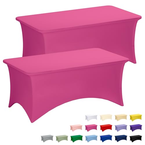 Fixwal Fuchsia Stretch Table Cloth Rectangle 2 Pack 6Ft, Spandex Fitted Table Covers Washable for Party, Trade Show, Banquet, Wedding, Buffet - color: Fuchsia, size: 6 Ft