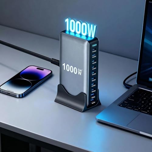 1000W USB C Fast Charger Block, 10 Ports GaN IV Pro USB Chagring Station, 140W PD QC HUB for Multiple Devices, Laptop Adapter Compatible with MacBook Pro/Air iPad iPhone Pro Max, Galaxy, Dell, HP - size: 1000W-8C2A