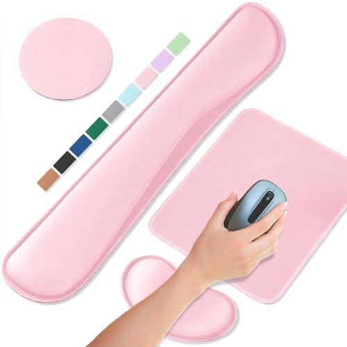 Office Ergonomic Memory Foam Computer Mouse and Keyboard Wrist Rest pad Support Carpal Tunnel, Wrist Rest for Keyboard and Mouse, Wrist Support Set - color: Pink, style: 4 in 1 SET (Keyboard wrist pad + mouse wrist pad + Desk pad + Cup coaster)