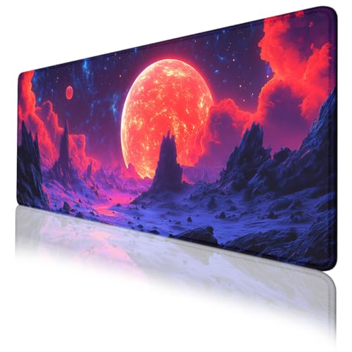 Red Planet Gaming Mouse Pad Blue Cloud Fantasy Art Mousepad Extended Large Laptop Keyboard Non-Slip Rubber Base with Stitched Edges for Home 31.5"x11.8" - color: Red Planet, size: 31.5L x 31.5W inches