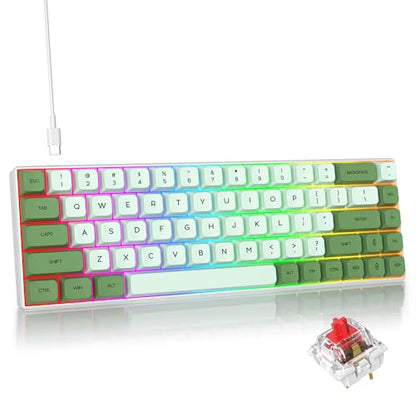Green 65% Percent Small Mechanical Keyboard, 68 Key RGB Gaming Keyboard, Red Switch USB-C Wired Keyboard, PBT XDA Keycaps Compact Mini Key Board for Game, Office (68 Matcha) - color: 68 Matcha/Red Switch
