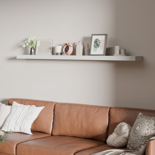 60 inch Long White Floating Shelves Set of 1 | Solid Wood Large Wall Shelves with Invisible Brackets for Living Room, Bedroom, Bathroom, Kitchen, Laundry Room (White, 60 Inch) - color: White, size: 60 Inch set of 1