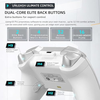 Machenike G5Pro Wireless Gaming Controller for Windows PC,Switch,IOS,Android,PC Controller Hall Effect Joystick/Triggers/Gyroscope,RGB Lights,Frost White - color: Frost White